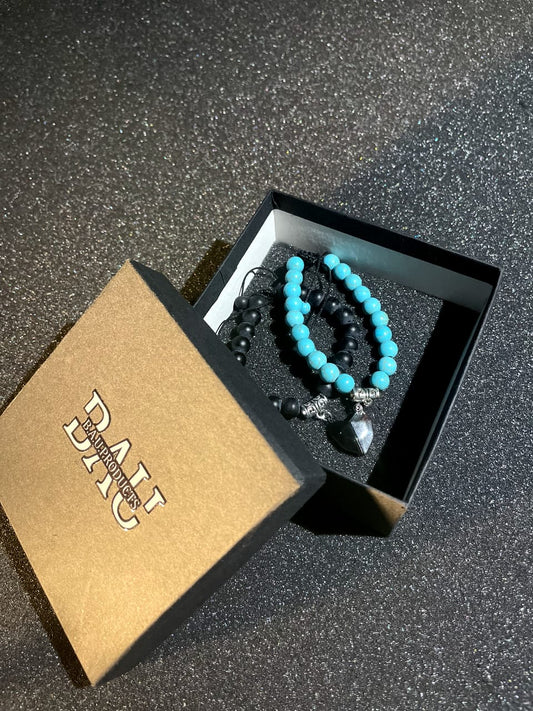 Black & Blue Heart Charm Adjustable Bracelet Set for Couples & Friends